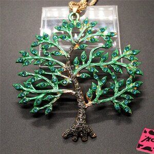 Betsey Johnson large tree pendant necklace rhinestones NEW